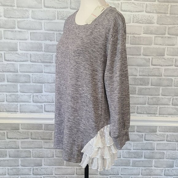 JJ's Fairyland Lace Ruffle Long Sleeve Top Gray NEW Lg Romantic Cottage Feminine - Picture 1 of 8